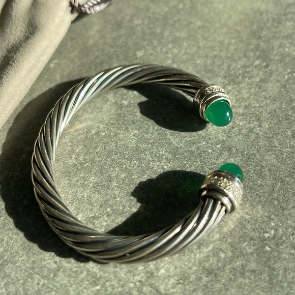 David Yurman Cable Classics 7mm Bracelet w/ Green Onyx & Diamonds. NWT + Bag/Box - Picture 9 of 12